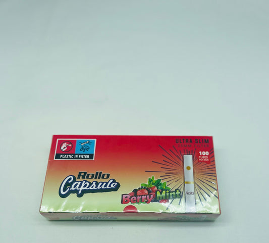 100 X Rollo Ultra Slim Pop Berry Mint 25mm Filter Tubes Capsule
