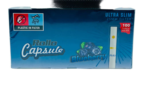 100 X Rollo Ultra Slim Pop Blueberry 25mm Filter Tubes Capsule